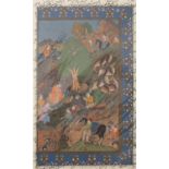 INDIAN MINIATURE SCHOOL PAINTING (19th CENTURY) Hunting Party with Antelope on a Mountainside