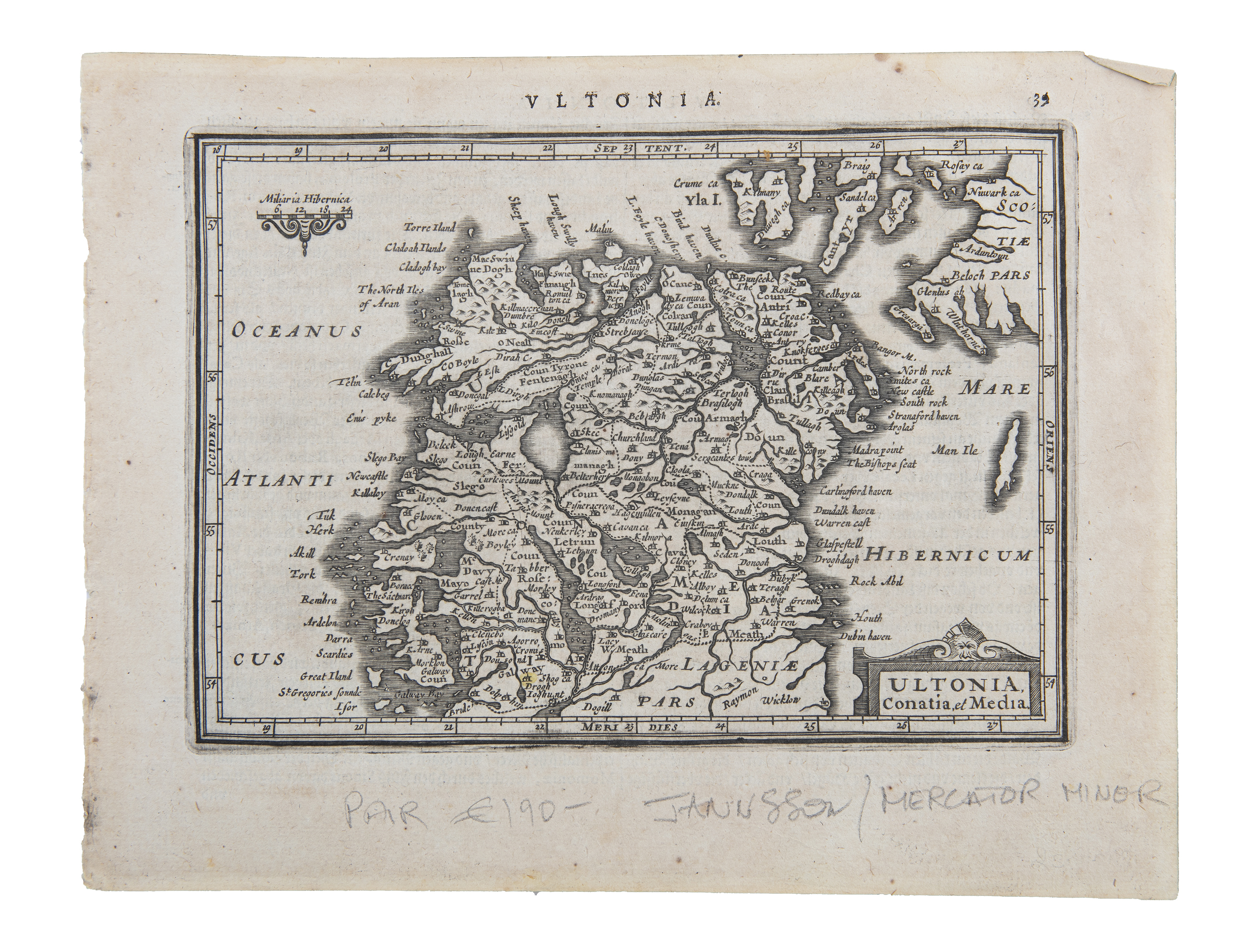 JANSSON, AFTER MERCATOR (1512 - 1592) Utonia, Momonia and Lagenia Ireland in two sections 140 x