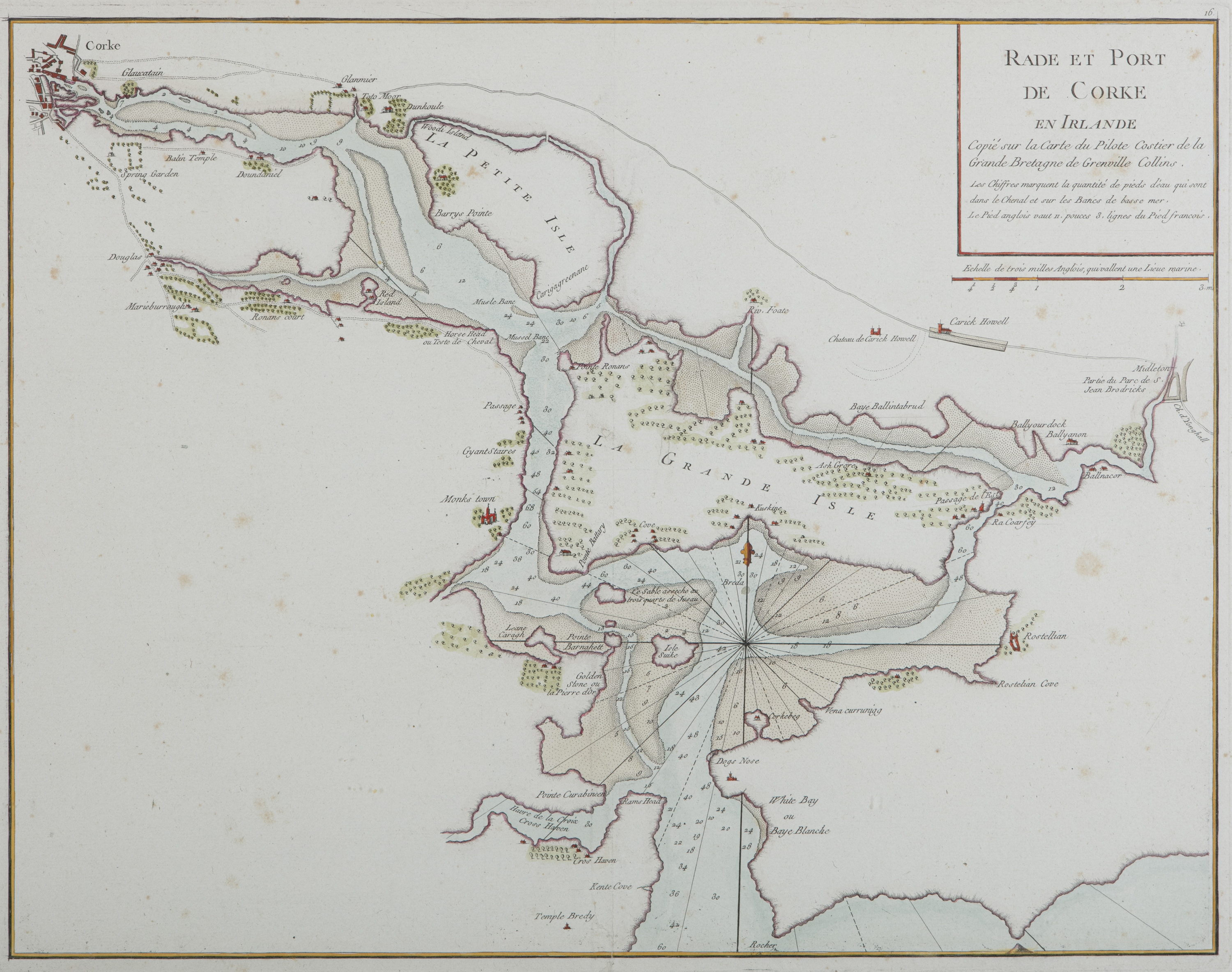 GREENVILLE COLLINS (1653 - 1694) Rade et Port de Corke en Irlande 530 x 420 mm From a French edition