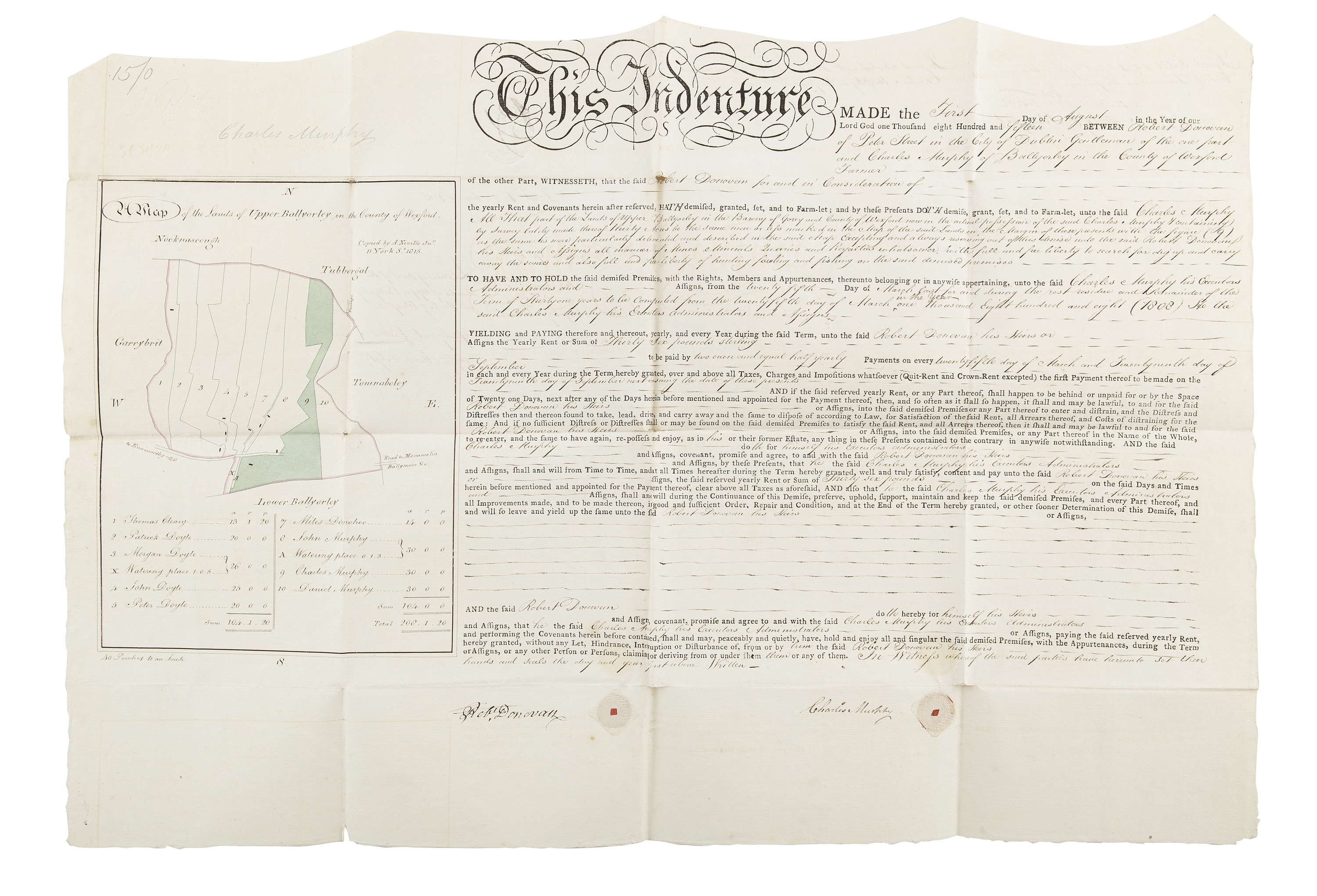A LEASE OF PART OF THE LANDS OF UPPER BALLYORLEY ,in the Co. of Wexford dated 1st August 1815.
