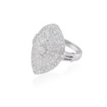 A DIAMOND DRESS RING, of marquise shape, the stylised plaque set with brilliant-cut diamonds