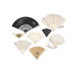 A COLLECTION OF EIGHT CONTINENTAL HAND FANS, including two bone handled ostrich feather examples