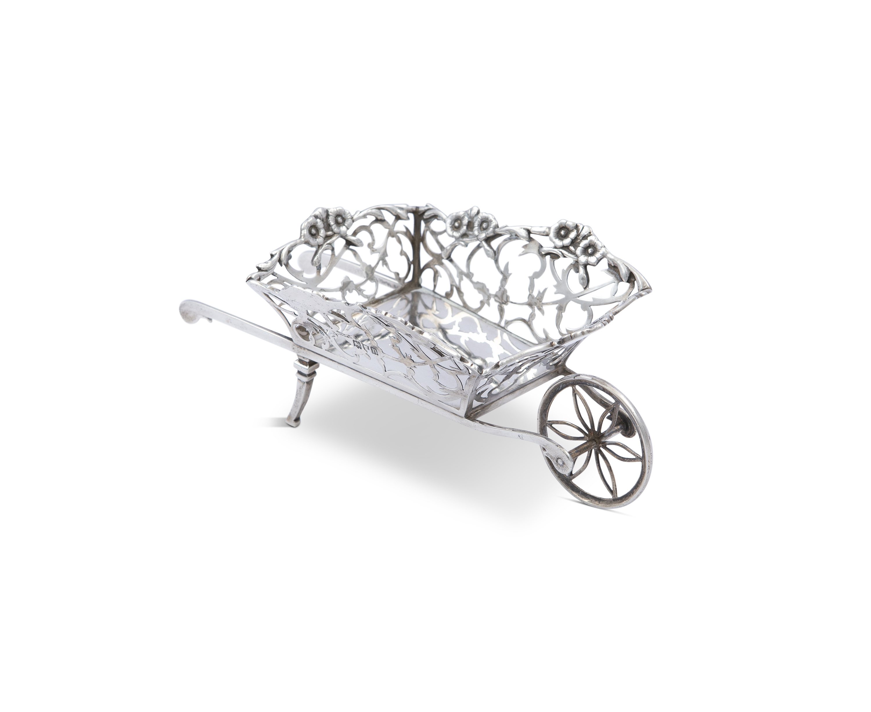 A NOVELTY SILVER BON-BON DISH IN THE FORM OF A WHEEL BARROW, London 1907, mark of William Comyns, - Image 2 of 2