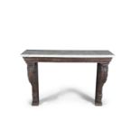 AN EARLY VICTORIAN ROSEWOOD AND MARBLE TOP CONSOLE TABLE, c.1840, with white marble top above a