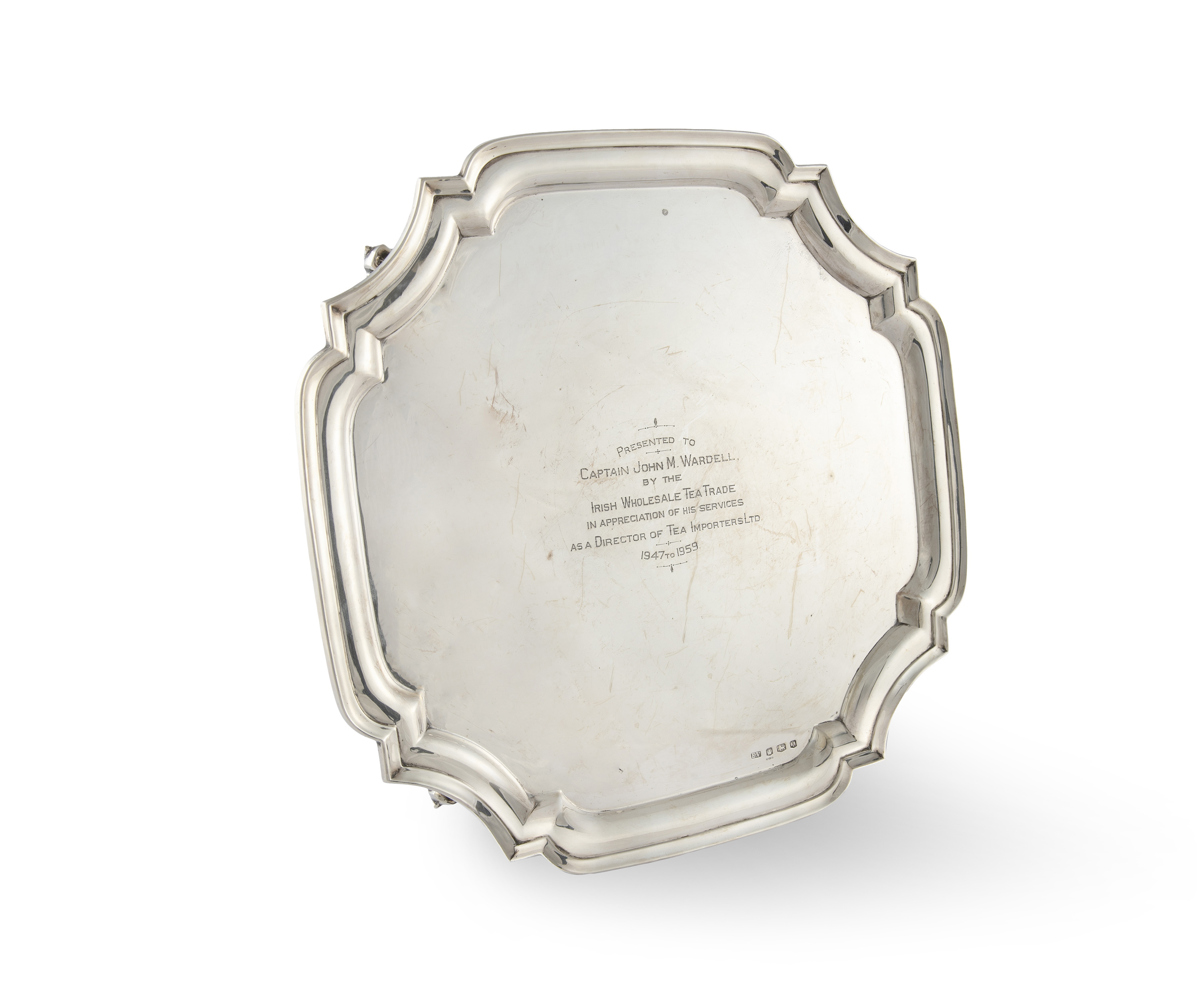 A MODERN SILVER OCTAGONAL CARD TRAY, Sheffield 1951, mark of Viner's Ltd., with pie-crust rim, - Image 2 of 2