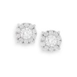 A PAIR OF DIAMOND EARSTUDS, each set with brilliant-cut diamonds at the centre, within a pavé-set
