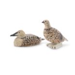 OISIN KELLY (1915 - 1981) Quail and Duck Painted pottery models Stamped signature verso