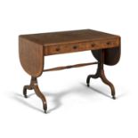 A GEORGE IV INLAID SATINWOOD DOUBLE DROP LEAF SOFA TABLE, the crossbanded top above twin frieze