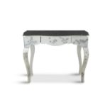 A MODERN MIRRORED SERPENTINE SIDE TABLE, the mirrored top above single frieze drawer, raised on