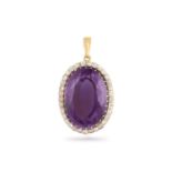 A DIAMOND AND AMETHYST PENDANT, the oval mixed-cut amethyst to a rose-cut diamond surround,