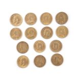 A COLLECTION OF FOURTEEN GOLD HALF SOVEREIGNS, 1867, 1892 (2), 1893, 1894, 1896, 1902, 1904, 1908,