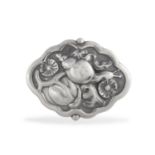 A SILVER BROOCH BY GEORG JENSEN, of oval-shaped form, embossed with a stylised snail amid flowers