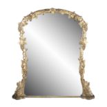 A LARGE VICTORIAN GILTWOOD OVERMANTLE, mid 19th century, or arched rectangular form, with plain