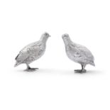A PAIR OF SILVER CAST MODELS OF QUAIL, each modelled in mirror image, London 1969, mark of Edward