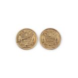 TWO AMERICAN GOLD ONE DOLLAR COINS, 1857, 1885
