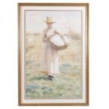 E.H.S. (FRENCH, LATE 19TH CENTURY) Study of a Lady Holding Basket (Girl with Washing) Watercolour,