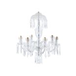 A WATERFORD CUT GLASS SIX LIGHT CHANDELIER, mid 20th century, with domed corona and baluster