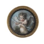 FRENCH SCHOOL (19TH CENTURY) Cupid Firing His Arrow Tondo, pastel, 49cm diameter