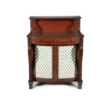 A VICTORIAN ROSEWOOD BRASS MOUNTED CHIFFONIER, with raised open superstructure with brass gallery