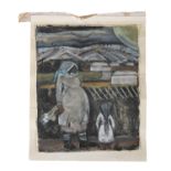 MIDDLE EASTERN SCHOOL (20TH CENTURY) Mother and Child in Landscape Mixed media on paper, 49 x 40cm