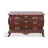 A DUTCH MAHOGANY AND ROUGE MARBLE COMMODE, 18TH CENTURY AND LATER, of rectangular bombe shape,