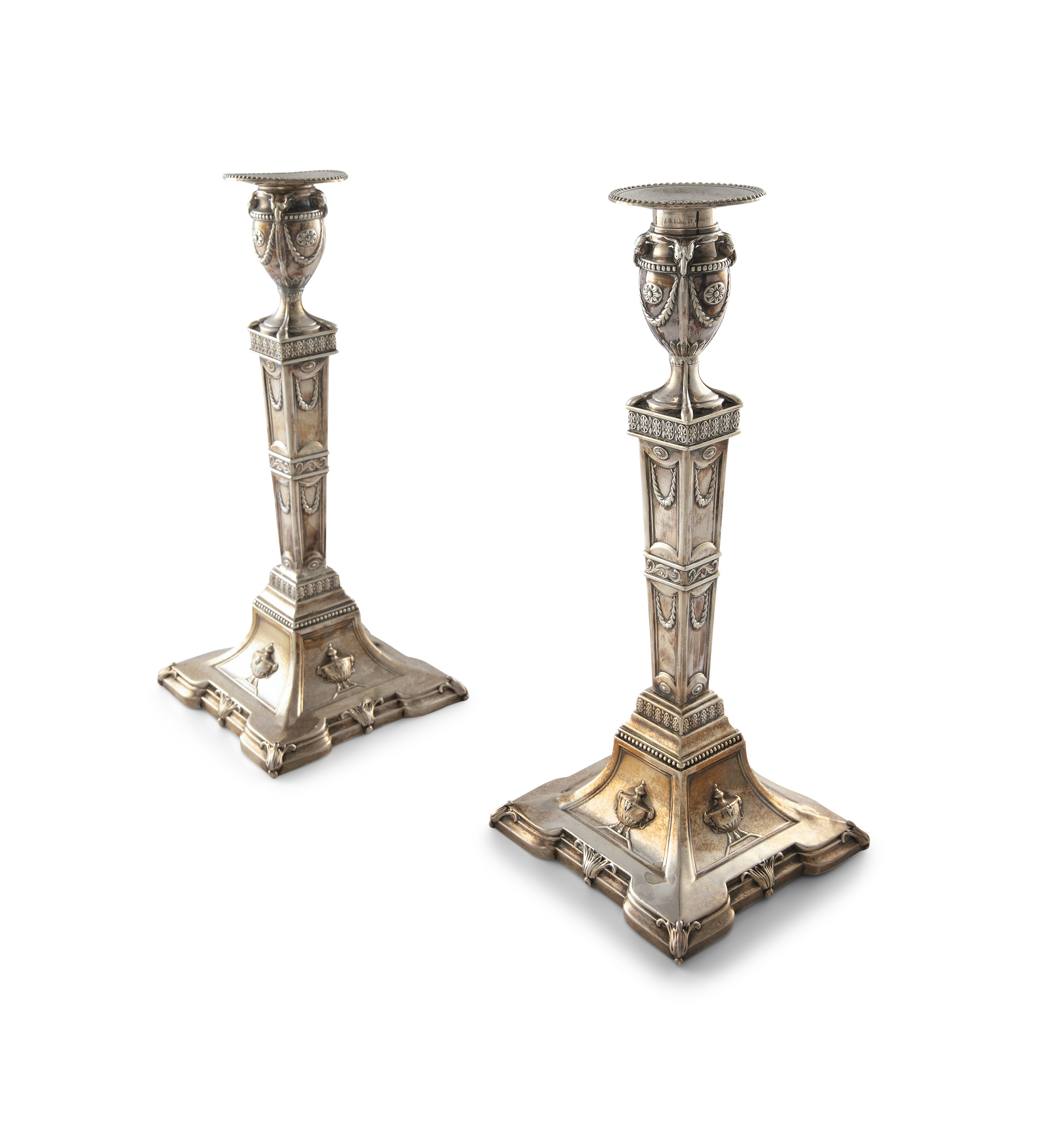 A PAIR OF VICTORIAN NEOCLASSICAL STYLE TABLE CANDLESTICKS, Sheffield 1894, maker's marks rubbed,