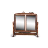 AN UNUSUAL VICTORIAN MAHOGANY DIPTYCH DRESSING TABLE MIRROR, with twin adjustable mirror panels,