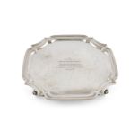 A MODERN SILVER OCTAGONAL CARD TRAY, Sheffield 1951, mark of Viner's Ltd., with pie-crust rim,