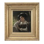 VICTORIAN SCHOOL Waiting Oil on canvas, 35 x 30.5cm Inscribed verso and indistinctly signed