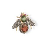 A GEM-SET BEE PENDANT/ BROOCH The abdomen set with an oval-shaped citrine within a rose-cut