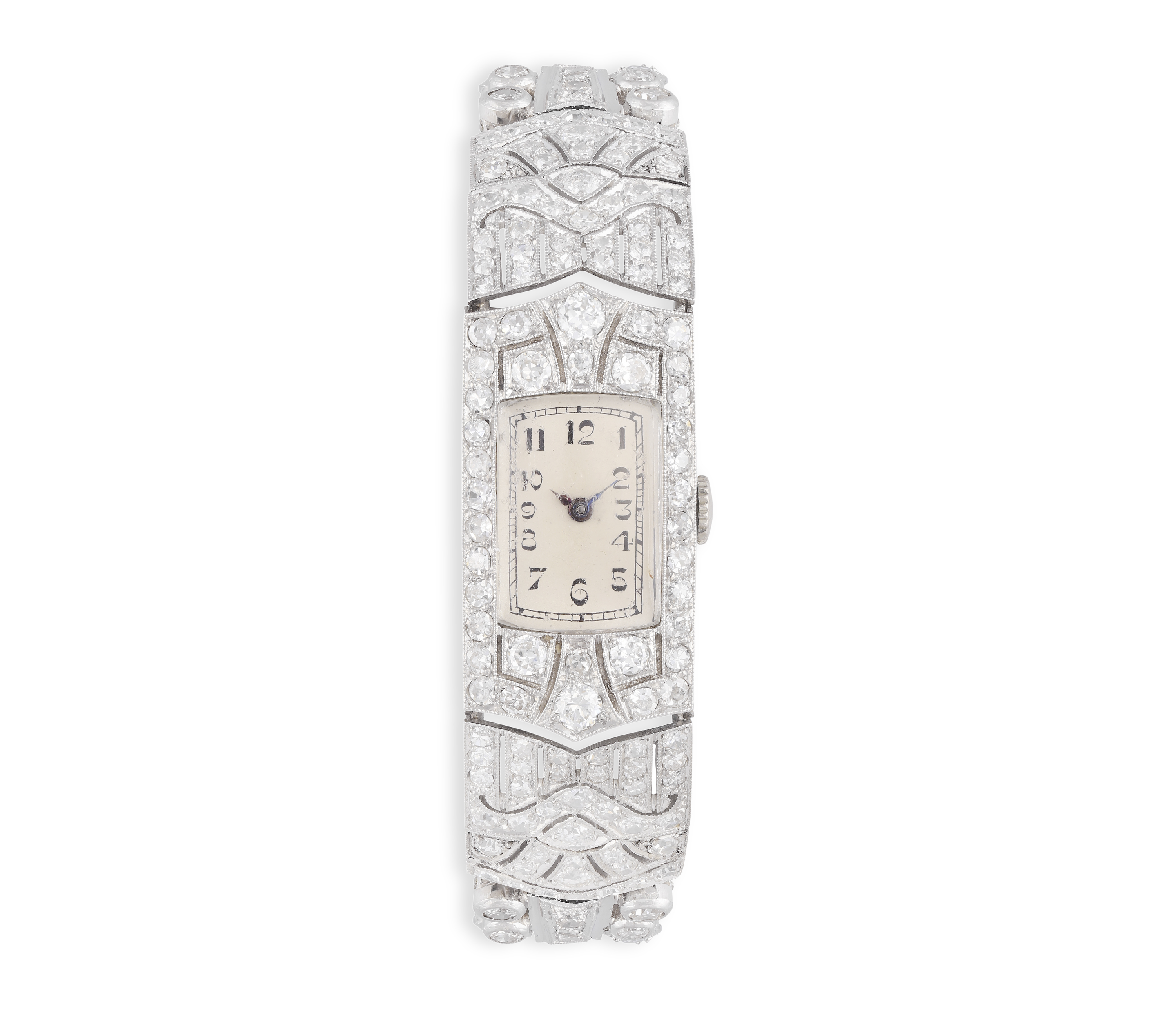 A LADY'S ART DECO DIAMOND COCKTAIL WATCH, CIRCA 1930 Of manual wind movement, the tonneau cream dial - Image 2 of 3