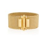 A GOLD BRACELET, BY UNOAERRE, AREZZO, CIRCA 1950 Composed of a large flexible mesh-link bracelet