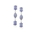 A PAIR OF CHALCEDONY AND DIAMOND PENDENT EARRINGS, BY MARGHERITA BURGENER Each suspending an oval-