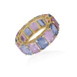 A COLOURED SAPPHIRE ETERNITY RING The continuous row of cut-cornered rectangular-cut blue and pink