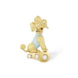 A DIAMOND & GOLD NOVELTY BROOCH, CIRCA 1970 Modelled as a gold textured poodle with single-cut