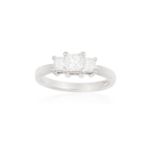 A DIAMOND THREE-STONE RING The princess-cut diamond weighing approximately 0.50ct at the centre,