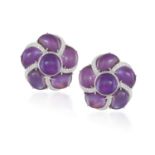 A PAIR OF AMETHYST, MOTHER-OF-PEARL AND DIAMOND EARRINGS, BY MICHELE DELLA VALLE Each flowerhead