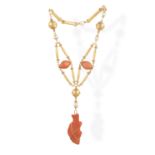 A STRIKING CORAL, PEARL AND GOLD SAUTOIR NECKLACE, BY CARTIER, CIRCA 1965-70 The hippie chic