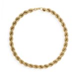 A GOLD NECKLACE, BY TIFFANY & CO. Composed of a ropetwist chain necklace in 14K gold, signed Tiffany