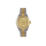 A LADY'S STAINLESS STEEL, GOLD AND DIAMOND-SET DATEJUST CALENDAR BRACELET WATCH, BY ROLEX, CIRCA