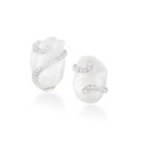 A PAIR OF CULTURED PEARL AND DIAMOND EARCLIPS, BY MICHELE DELLA VALLE Each of stylised design,