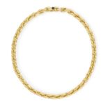 A GOLD CHAIN NECKLACE, BY CHIAMPESAN The bombé polished gold links, terminating with a collet-set