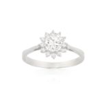 A DIAMOND CLUSTER RING Centring a European-cut diamond weighing approximately 0.90ct, within a