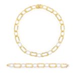 A DIAMOND NECKLACE WITH MATCHING BRACELET Composed of a fancy-links chain, the frontispiece pavé-set