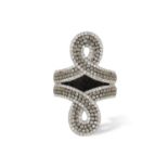 A DIAMOND AND SMOKY QUARTZ 'TANAGRA' RING, BY AS29 The ring with two central loops, pavé-set with