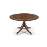 A GEORGE IV INLAID ROSEWOOD CIRCULAR BREAKFAST TABLE, the top decorated with a band of burr oak,