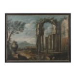 ITALIAN SCHOOL (18TH CENTURY) A Capriccio of Roman Ruins Oil on board, 97 x 134cm Provenance: