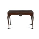 A GEORGE III MAHOGANY RECTANGULAR SIDE TABLE, with moulded rim above a plain frieze, having