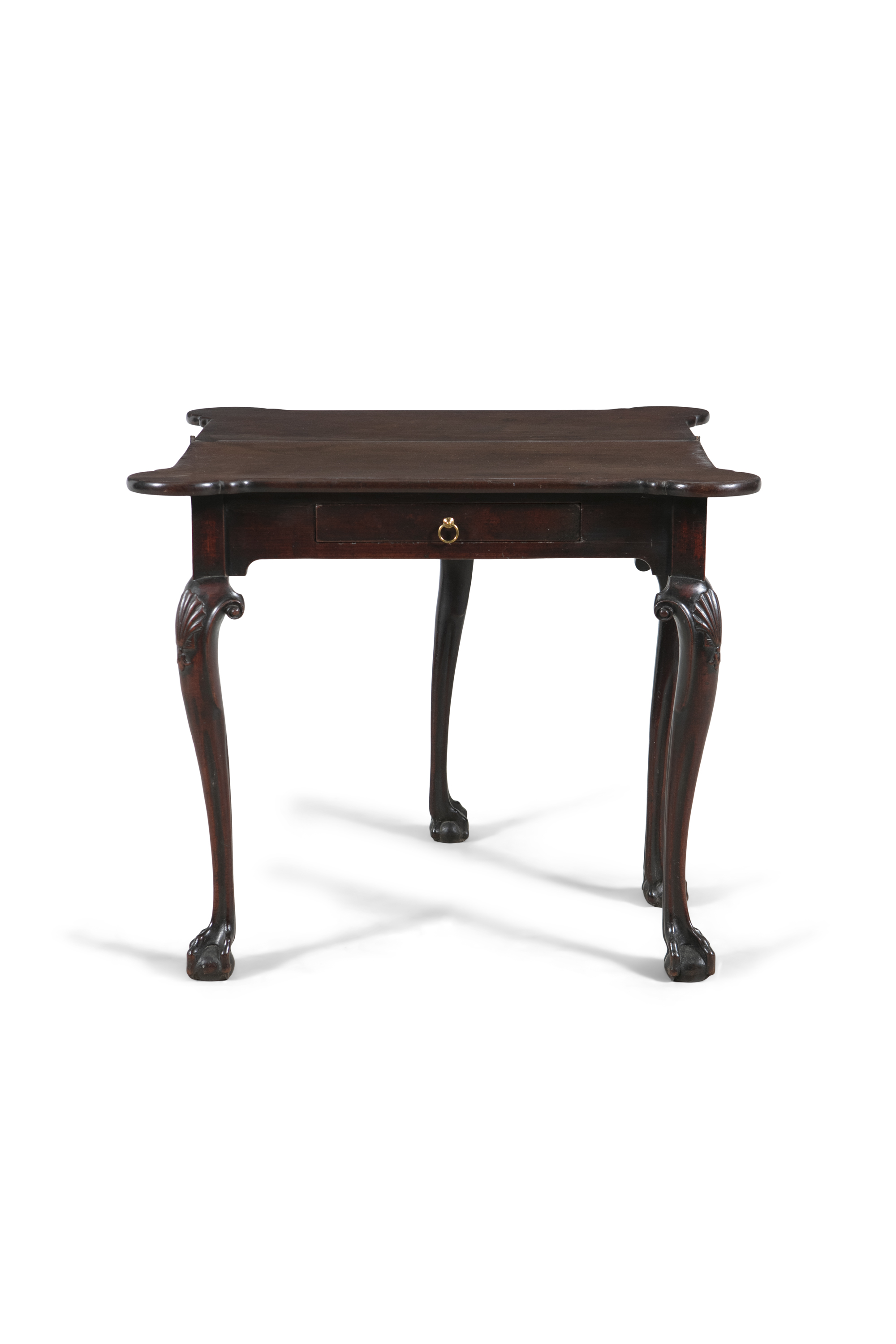 AN IRISH GEORGE III MAHOGANY FOLDING TOP TEA TABLE, with rounded candle stands, with single frieze - Image 3 of 3