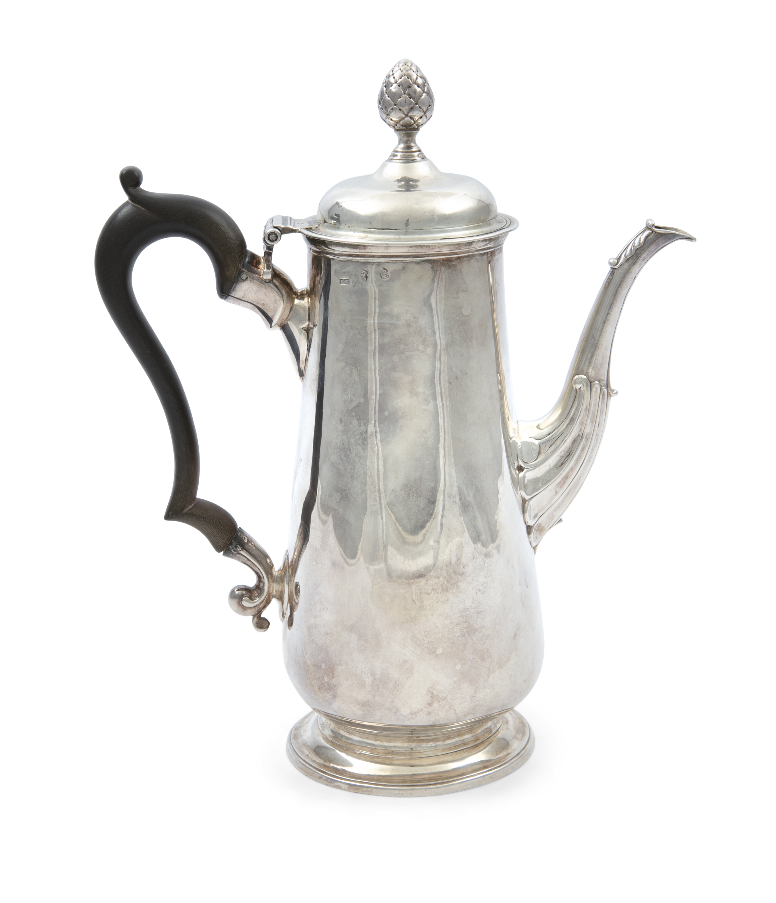 AN IRISH GEORGE III SILVER COFFEE POT, Dublin, lacking date mark, makers mark 'KM', of plain